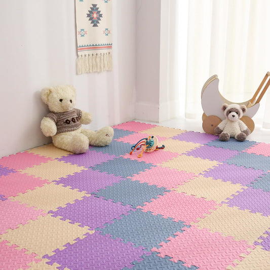 Tamiplay 36 Tiles Foam Play Mat for Baby, 0.4 Inch Thick Foam Interlocking Floor Mats, Non-Toxic Baby Playmat, Solid Colored Puzzle Play Mat Kids Floor Mats for Toddler(Beige/Pink/Purple/Gray Blue)