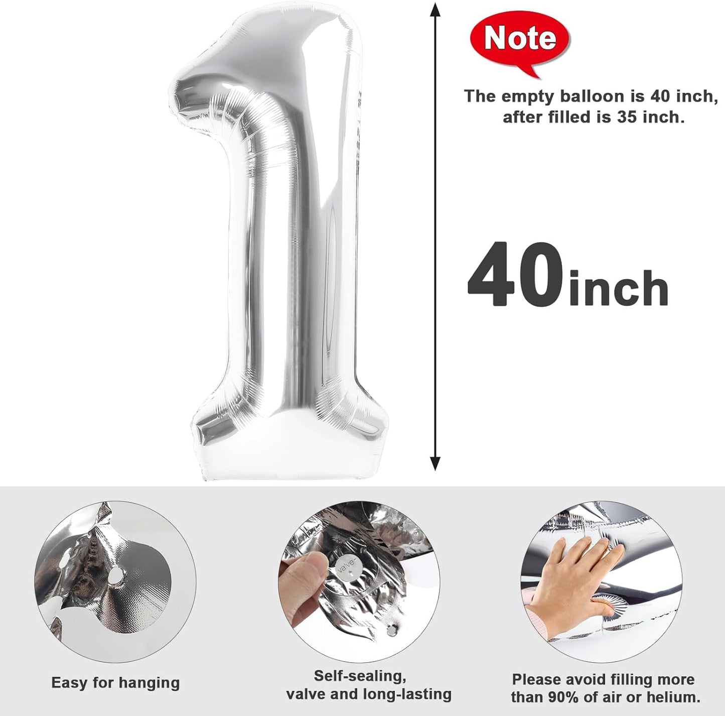 Skiennix Large 14th Silver Birthday Balloons - 40 Inch Foil Decorations for Weddings & Engagements