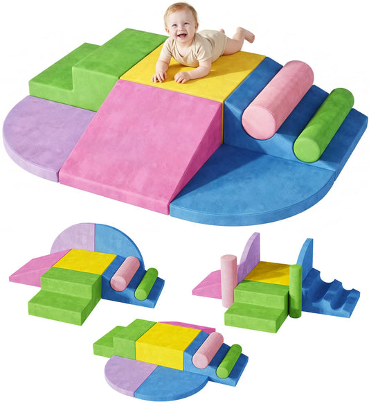 Teckid Toddler Climbing Toys 8-Piece Indoor Soft Foam Blocks Set, Safe Crawling, Climbing and Sliding Play Gym for Kids, Baby Climbing Playset