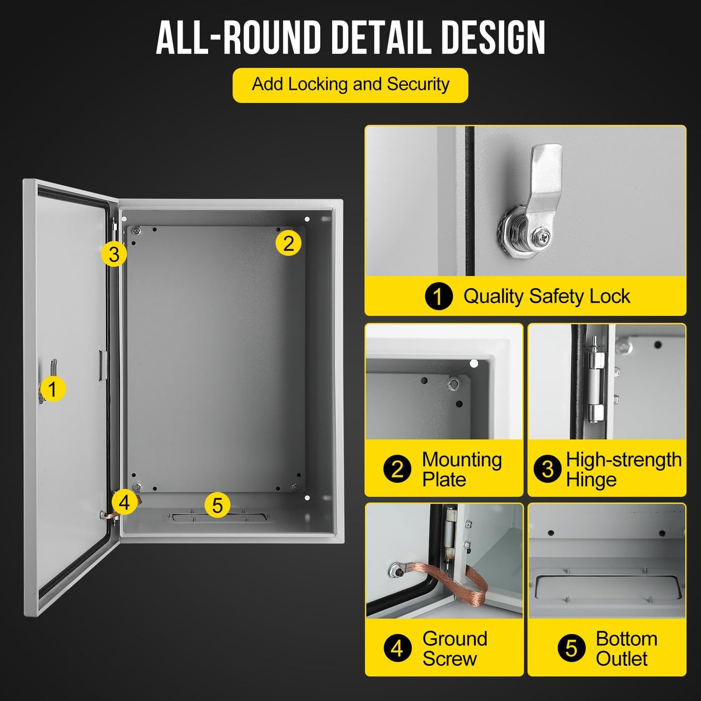Electrical Box, 24 x 16 x 12'' NEMA 4X Steel Electrical Box, IP66 Waterproof & Dustproof, Outdoor/Indoor Electrical Junction Box, Lockable Junction Box