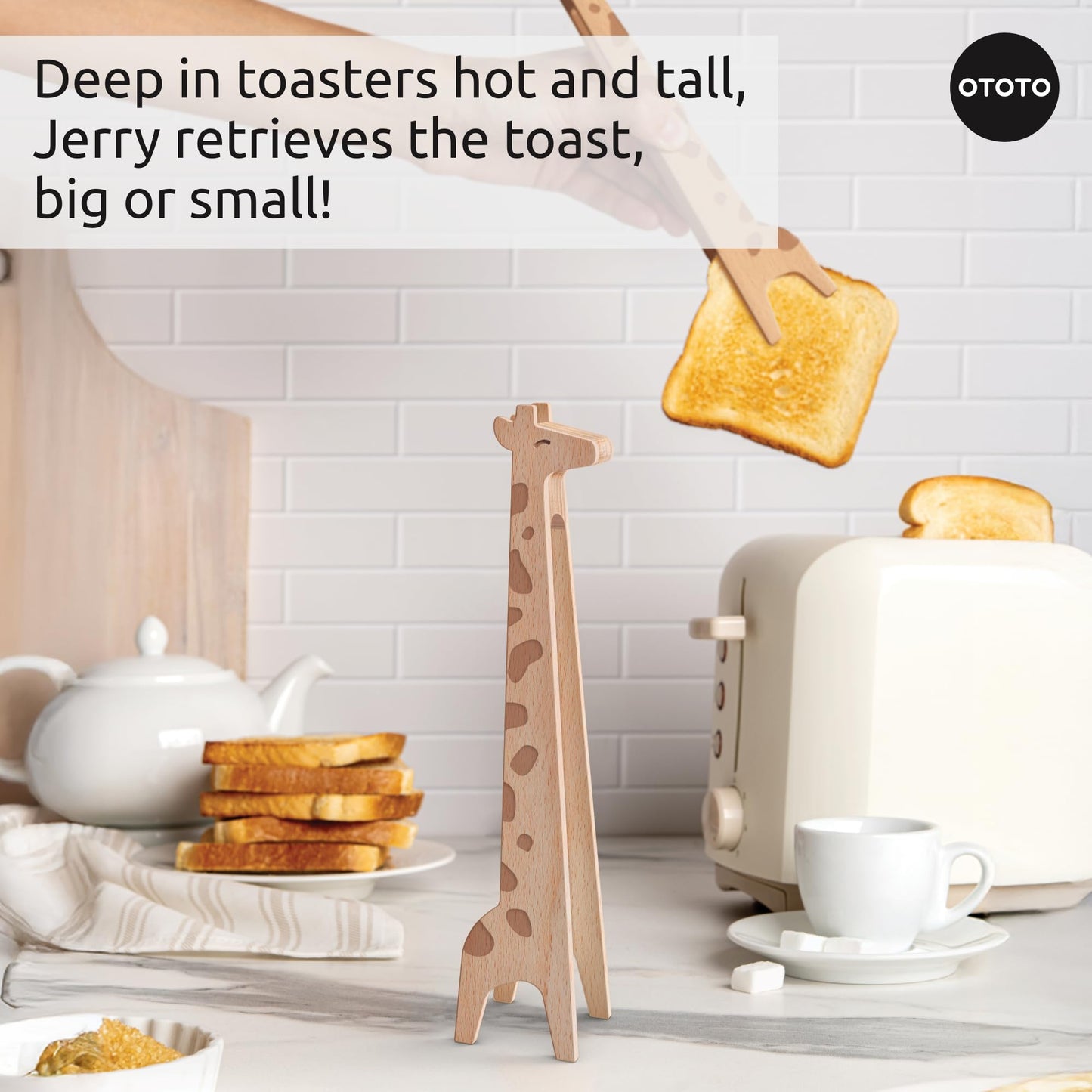 Bundle of 2! OTOTO Jerry the Giraffe Toaster Tongs + OTOTO Red the Crab Silicone Utensil Rest