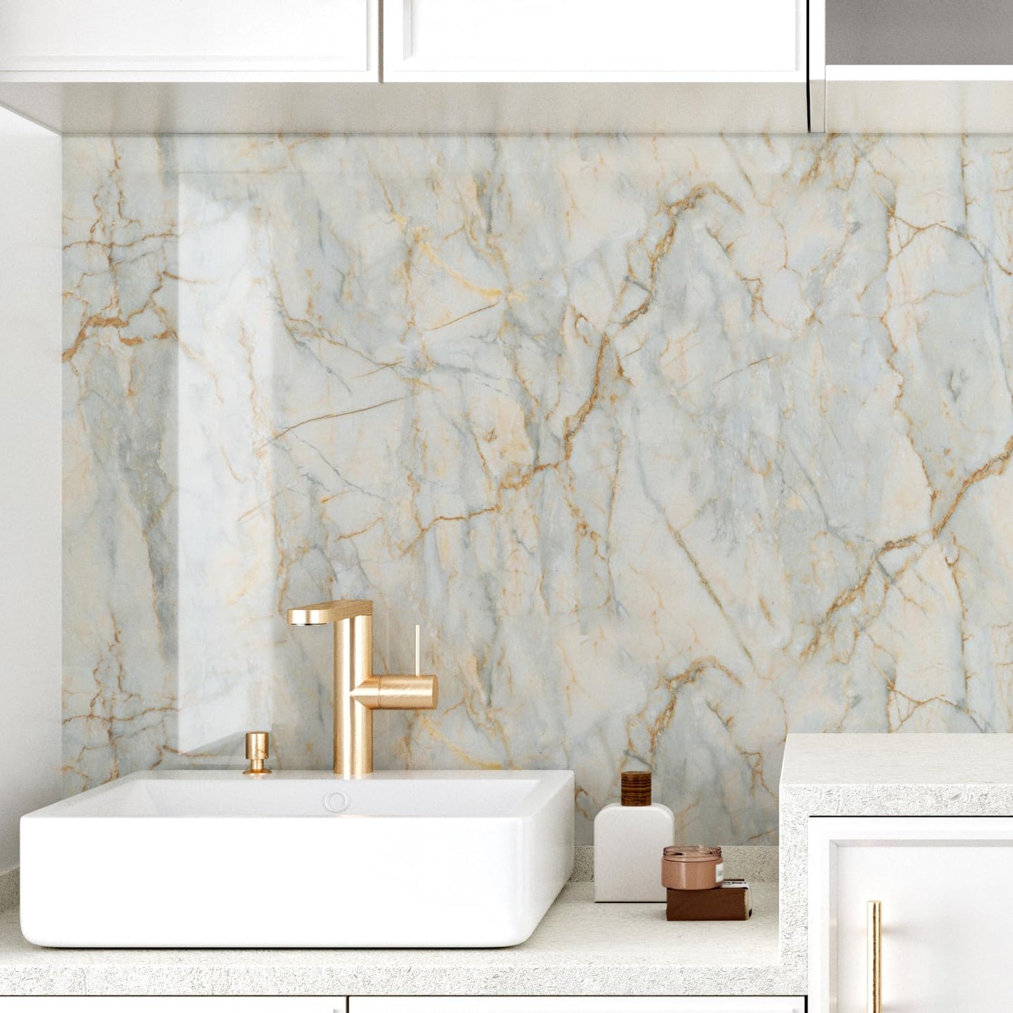 EPPKILY Cyan Marble Contact Paper Peel and Stick Countertops Glossy Gold Green Marble Wallpaper Self Adhesive Countertop Contact Paper Waterproof for Kitchen Cabinet Vinyl Wrap Bathroom 15.7"×118"