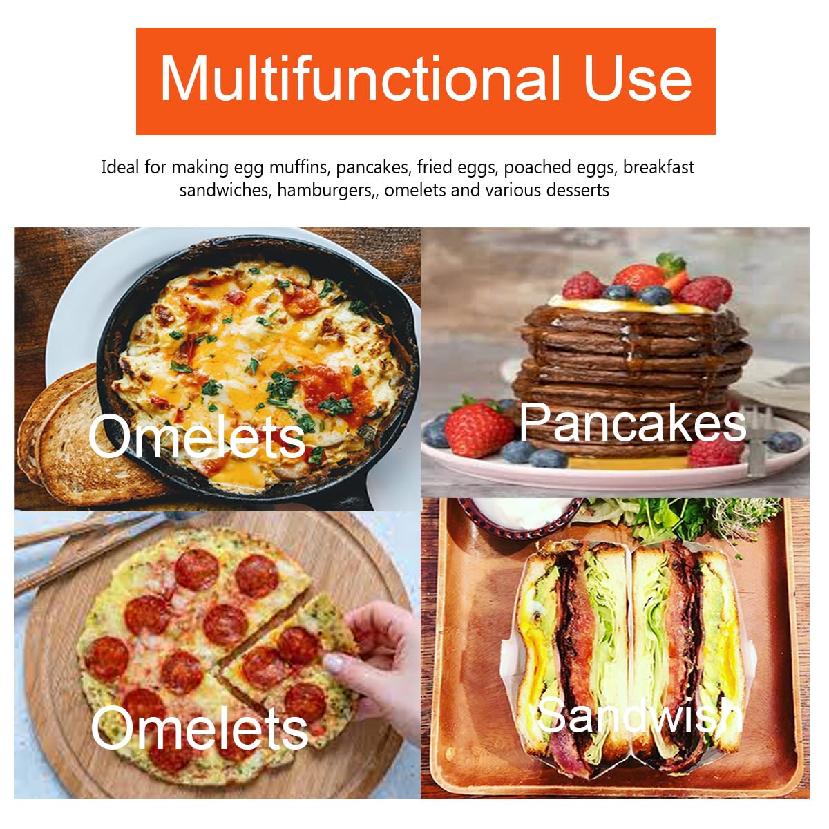 Large 2 Packs 8" Omelette Ring for Griddle,Stainless Steel 8 Inch Griddle Omelet Rings,Non-Stick Pancake Egg Ring Round Omelette Rings Omelet Mold Muffin Mold Silicone Handle
