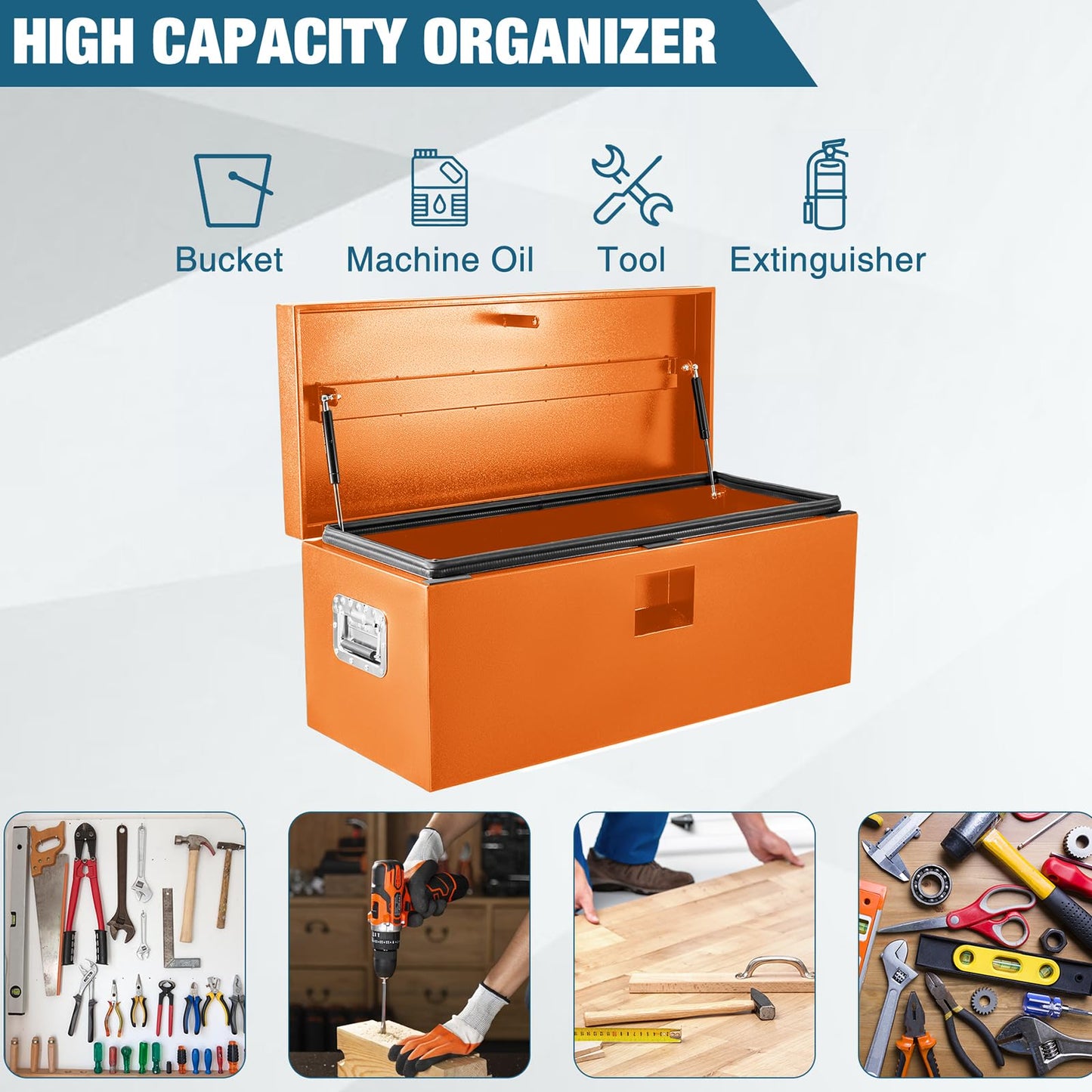 Garvee Black Steel Truck Bed Tool Box, Trailer Tongue Box, Truck Storage Organizer Tool Chest For Truck Bed, RV, Trailer (48"x 15.5"x 15.5" - Orange)
