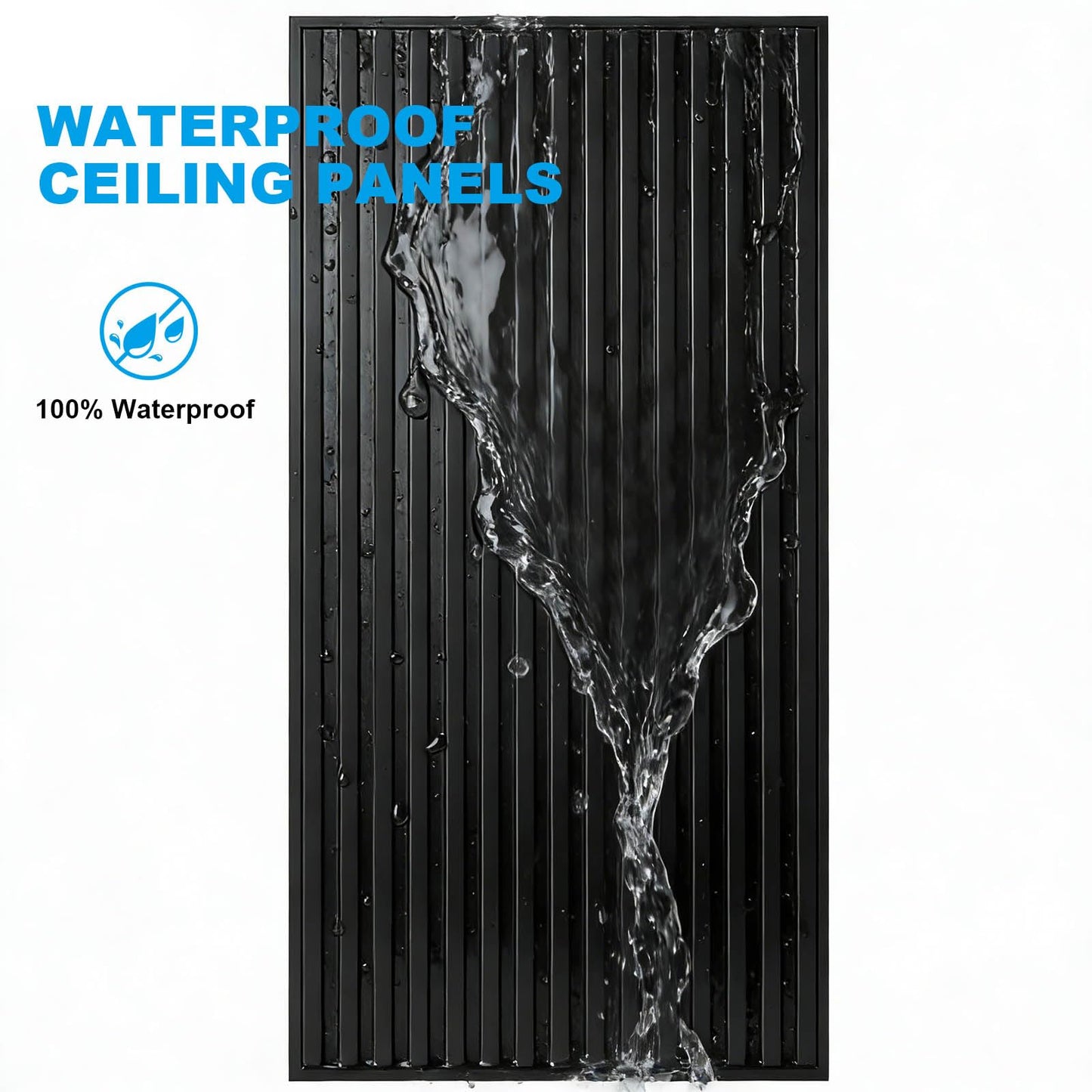Ceiling Panel 2x4 Feet, PVC Decorative Ceiling Covering Panel, 3D Striped Wall Panel Indoor Wall Decoration, 12 Piece Pack Waterproof Ceiling Panel for Office/Basement/Kitchen/Recording Studio,Black
