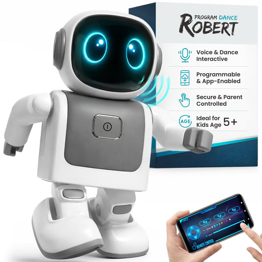 SmartyBot Smart Robot Toy for Kids - Interactive Remote Control Robot with App, Programmable Moves, 7 Customizable LED Eye Colors, Reacts to Music, STEM Learning Toy for Boys & Girls Ages 4 5 6 7 8 9