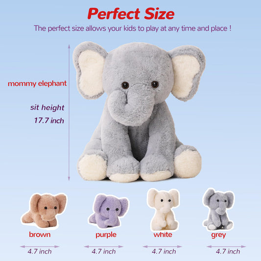 Vposyako 5 Pieces Elephant Stuffed Animals for Girls, 1 Mommy Elephant with 4 Babies Soft Plush Set Toys Gifts for Kids Children 3 4 5 6 7 8 9 Years, Christmas, Birthday, Children's Day
