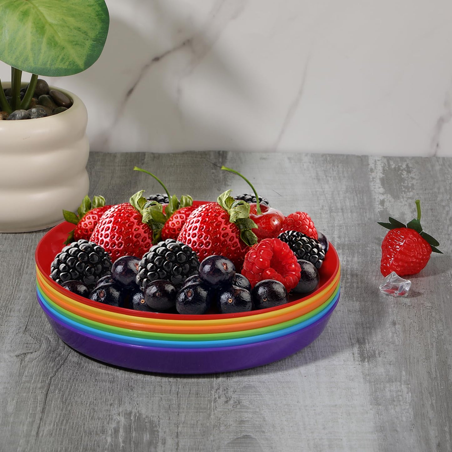 Nodaaiie 24 Pack Kids Plastic Plates 7 Inch Unbreakable Toddler Dinner Plates Set Plastic Plates Reusable, Microwave & Dishwasher Safe, 6 Vibrant Colors, Stackable for Home, Travel, Parties