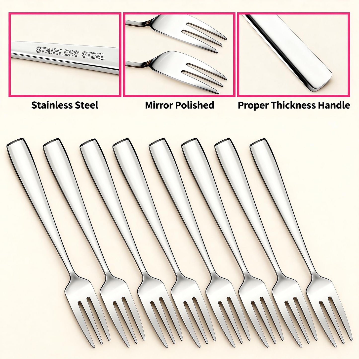 Enjamyo 24 Piece Dessert Forks, 5.4 Inch Stainless Steel Salad Forks, Mirror Polish Small Utensils, Dishwasher Safe, Used For Fruits Kitchen Home Party