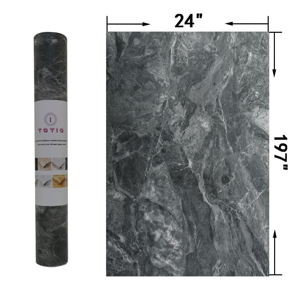 24"x197" Gray Marble Look Contact Paper Textured Grey Granite Wallpaper Peel Stick Counter top Decorative Paper Removable Waterproof Adhesive Thick Matte Wall Paper Roll Kitchen Bathroom Vinyl Wrap