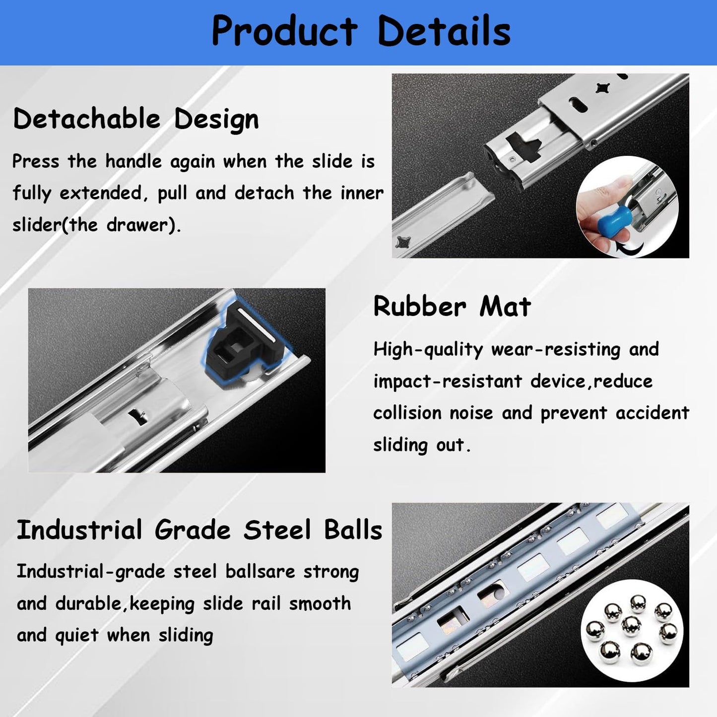 Heavy Duty Drawer Slides with Lock 34 Inch,3-Fold Full Extension Locking Drawer Slides 250 lbs Load Capacity Side Mount Ball Bearing Industrial Locking Rail 1 Pair(W:53mm, 34")