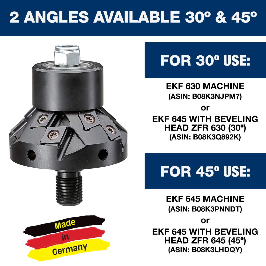 C.S. Unitec ZFR 645 45 Degree Milling Head for Use with EKF 630 and EKF 645 Power Chamfering Tool/Beveling Machine Chamfer up to 9/16"" Bevel Width - Made in Germany