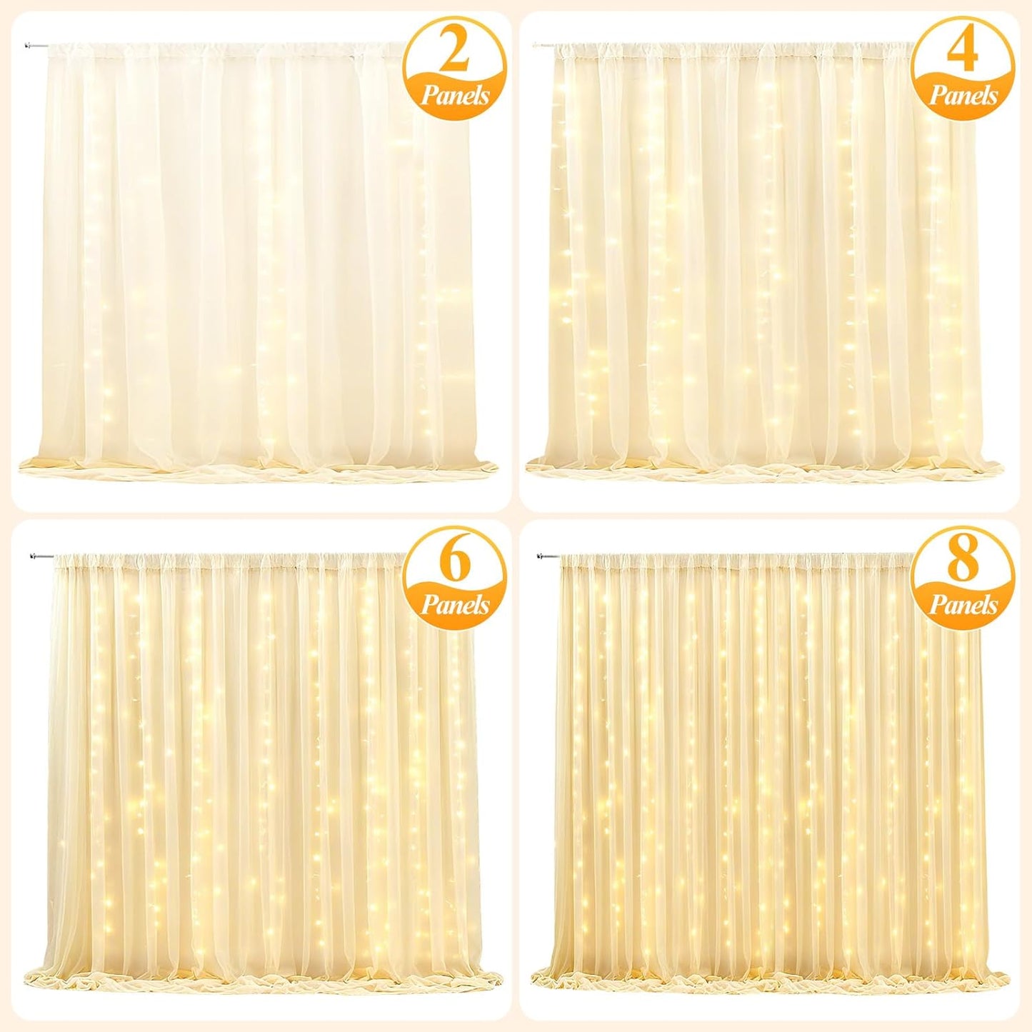 Ledido 1010ft 300LED Decoration(2 510ft)White White Tulle Backdrop Curtains with Lights String - Fairy Lights Sheer