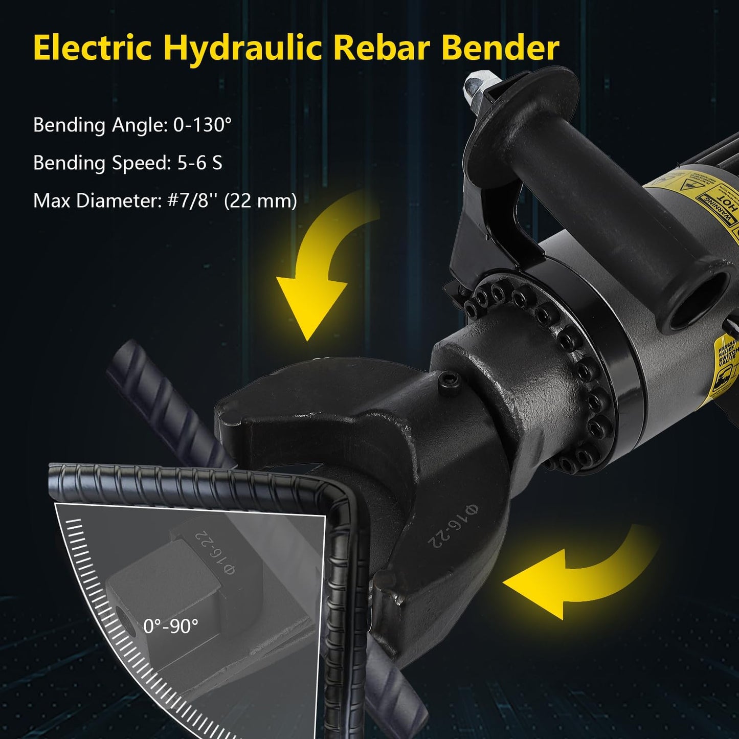 1200W Electric Hydraulic Rebar Bender Tool, Bending up to 7/8 Inch #7 22mm Rebar, Bending Angle0-130°, Hand Held Bender Machine for Rod Steel Bar (110V NRB-22)