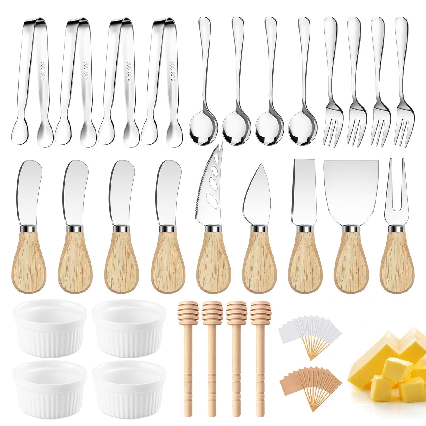 Charcuterie Boards Accessories Charcuterie Utensils Cheese Butter Spreader Knife Set Small Serving Tongs Forks and Spoons Dipping Bowls Honey Dippers Toothpick Flags for Appetizers & Serving Platters