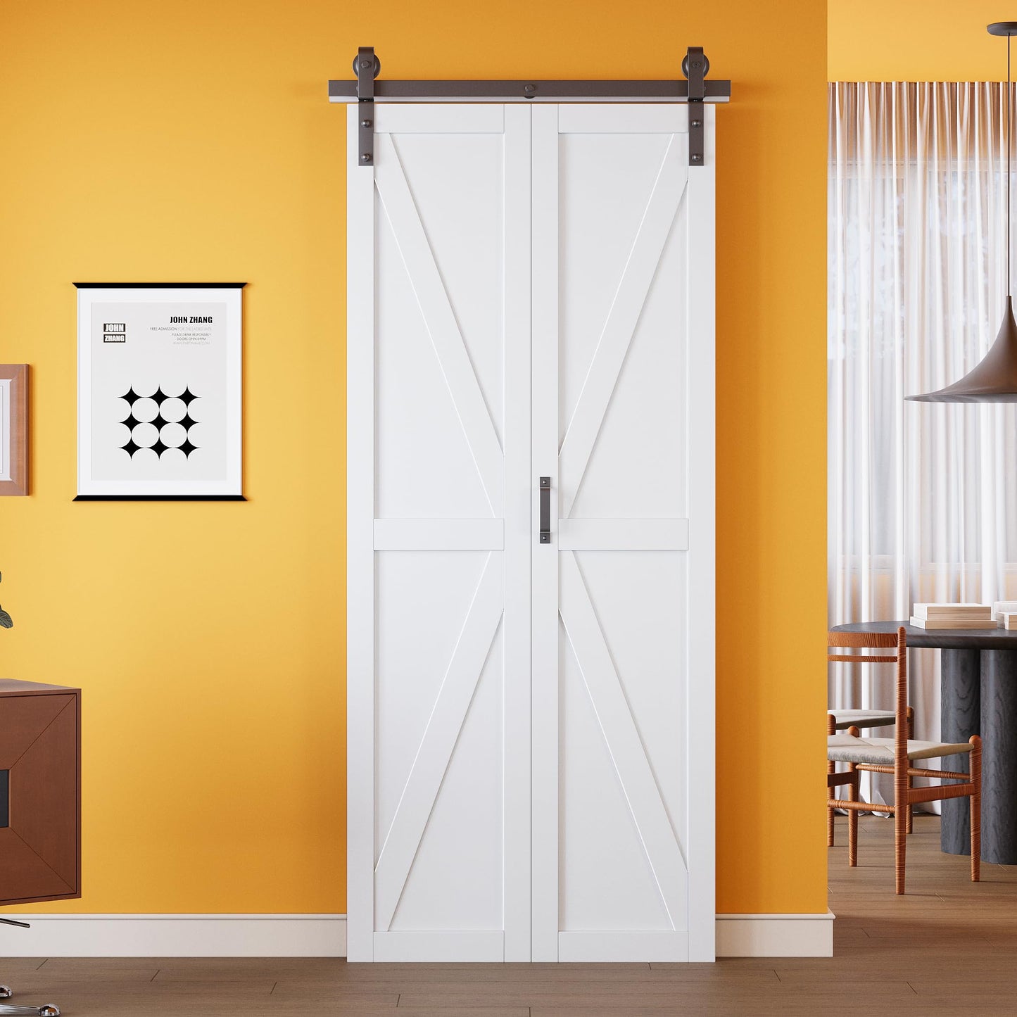 Bifold Barn Door - Pre-Assembled Panels with Sliding Hardware Kit Set, Solid Core Bifold Sliding Barn Doors, Water-Resistant Pre-Finished Bi Fold Barn Door, Easy Assembly, K-Shape, 36" x 84"