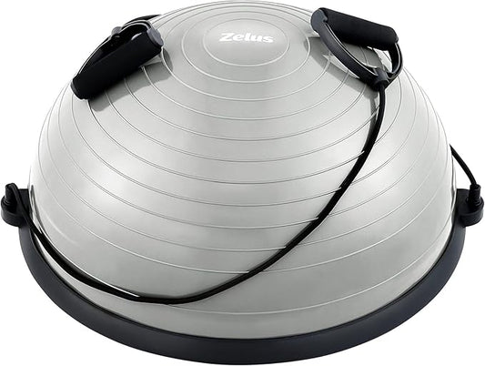 ZELUS Balance Ball Trainer with Resistance Bands and Foot Pump, Inflatable Yoga Ball for Home Gym Workouts, 23 Inch Exercise Half Ball for Balance Training Core Strength Fitness More, 330lb Cap