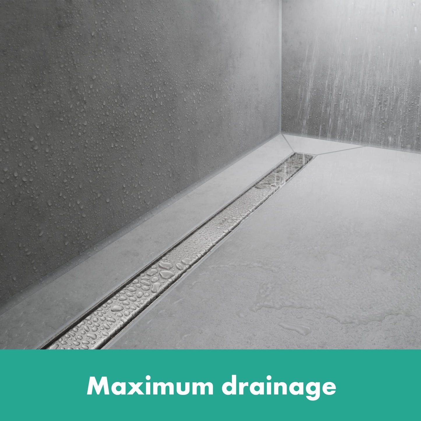 hansgrohe RainDrain Match Linear Tileable Shower Drain for 39 3/8" Rough with Height Adjustable Frame in Matte Black, Stainless Steel Rectangle Shower Floor Drain