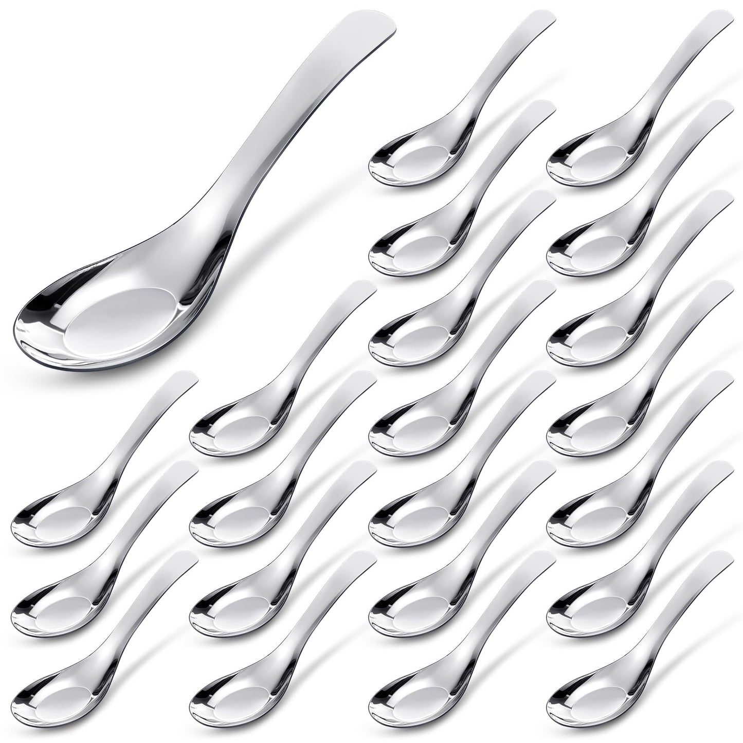Tioncy 24 Pcs Stainless Steel Soup Spoons Bulk 6 Inch Mirror Polished Asian Spoons for Bouillon Dessert Cereal Ramen Pho Wonton Dumpling Noodles, Dishwasher Safe