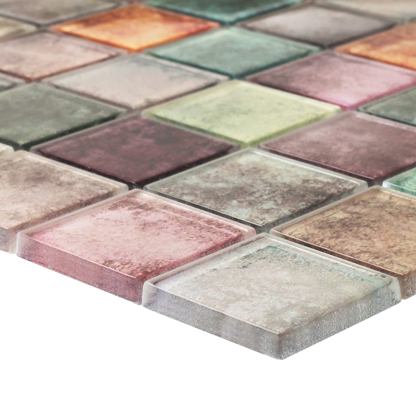 Parrotile Antique 2'' x 2'' Glass Squared Tile Glazed Red Grey Grid Mosaic Wall Backsplash Tile PT31 (Box of 5 Sheets)