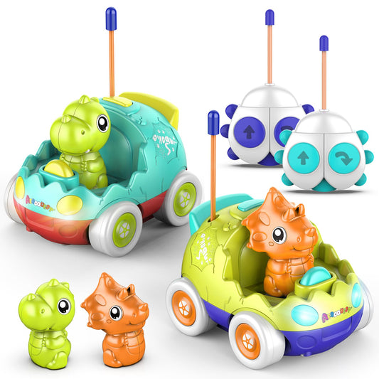AEROQUEST Remote Control Car for Toddlers Toddler Toys for 18+Months RC Cars with LED Lights & Music Dinosaur Toy for Kids 2 3 4 5 Years Old Birthday Gifts for 3+ Year Old Girls Boys -2 Pack