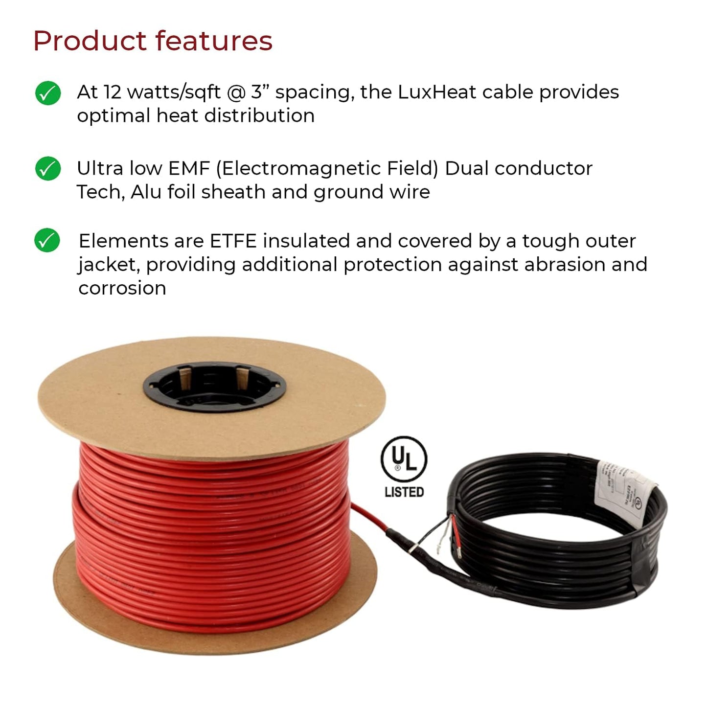 LuxHeat 150sqft Floor Heating Cable Kit - 120v Under Tile Floor Heater Kit - Heated Flooring System Includes UWG4 WiFi Programmable Thermostat w/GFCI, Heating Cable, Alarm & Flooring Sensor