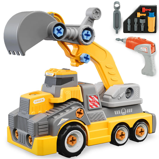 EKU EASYKU 11inches Large Take Apart Construction Toys Excavator Truck for Boys Girls Kids 3-5 6-8 Electric Drill Set Assembly Building Toys