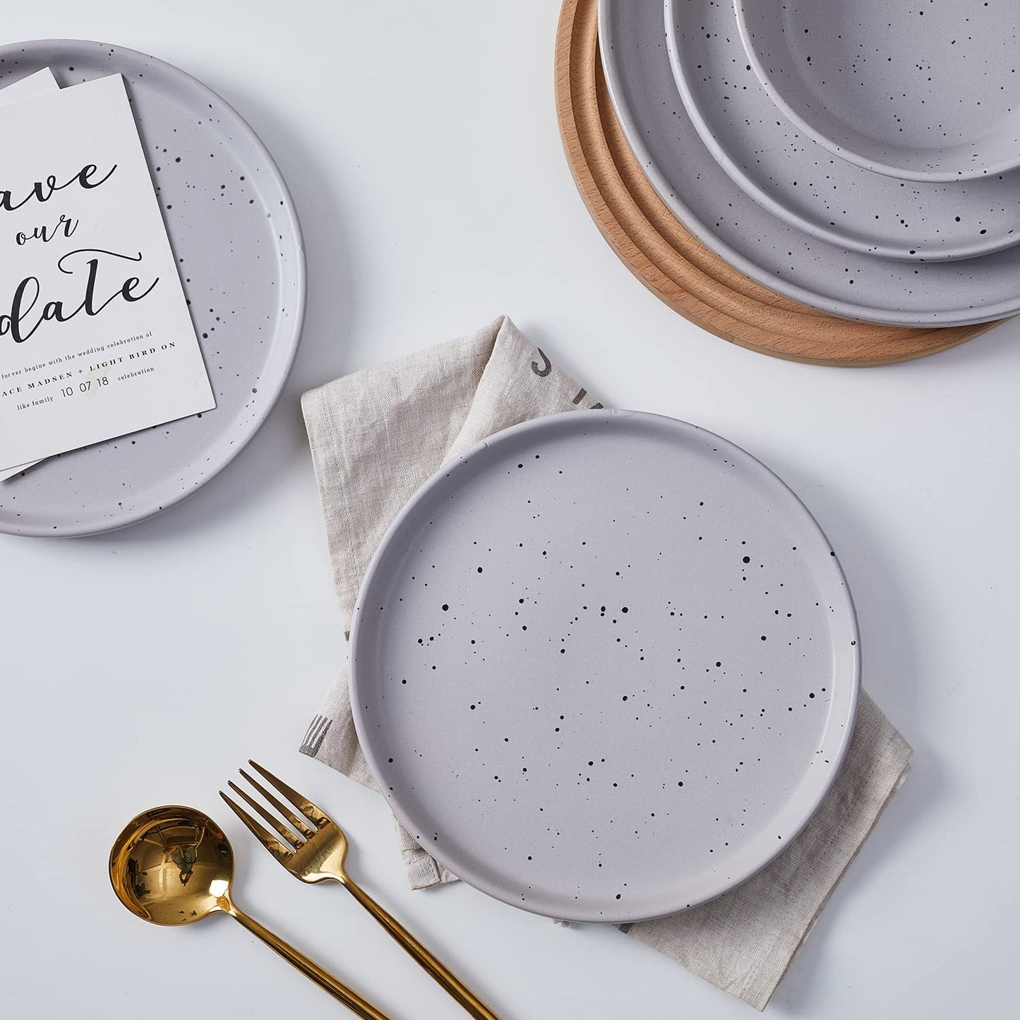 Stone Lain Jade Stoneware 16 Piece Dinnerware Set, Home Kitchen Dish Set with Dinner Plates, Salad Plates, Bowls, & Mugs - Service for 4, Light Grey
