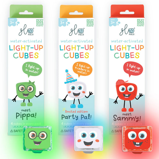 Glo Pals Water-Activated Light-Up Cubes Bundle for Sensory Play – 12 Pack (Holly Jolly)