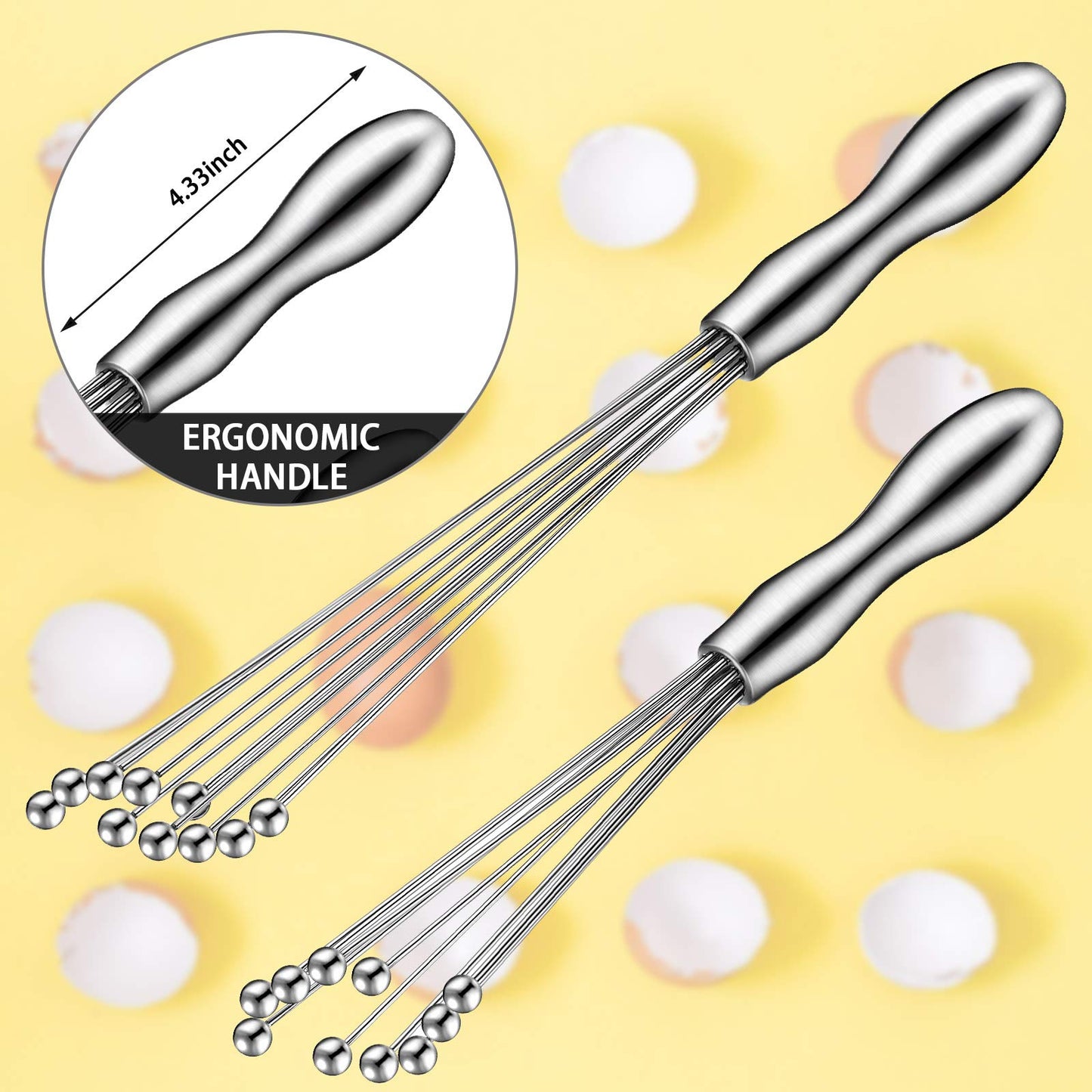 Patelai 2 Pieces Ball Whisk Set 10-Inch and 12-Inch Stainless Steel Ball Whisk Wire Egg Whisks for Cooking, Blending, Whisking, Beating, Stirring(10 Inch, 12 Inch)