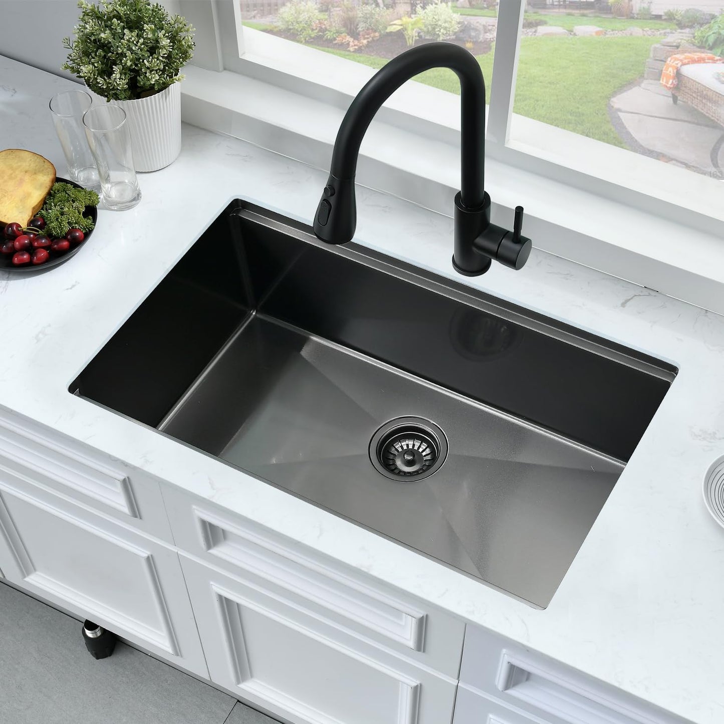 33 Inch Black Undermount Kitchen Sink Workstation-Bokaiya 33x19 Kitchen Sink Undermount Black Stainless Steel 16 Gauge 10" Deep Single Bowl Kitchen Sinks with Cutting Board