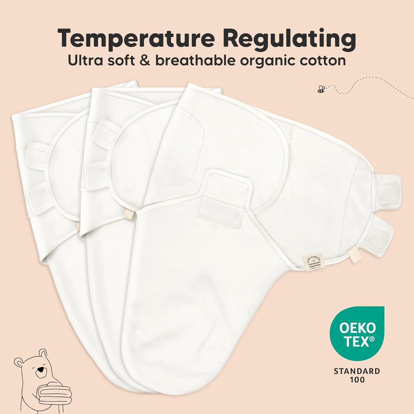 Skiennix Organic Baby Swaddle Sleep Sacks - Soft & Snug for Newborns 0-3 Months | 3-Pack in Candy