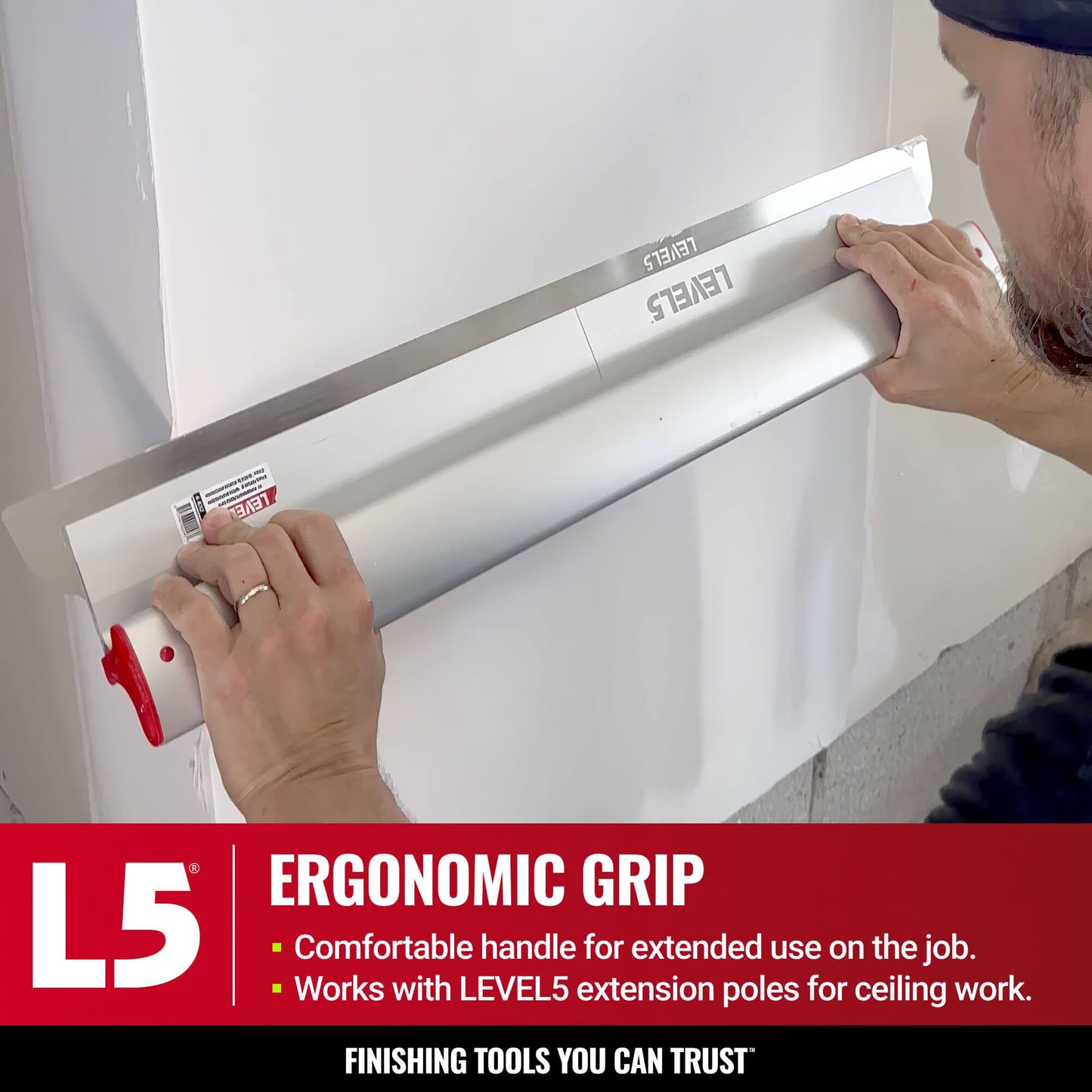LEVEL5 Drywall Skimming Blade Set | 10, 24 & 32 Inch Skimming Blades, 37-63 Inch Extension Handle | Aluminum Body & Stainless Steel Blade | For Smoothing Walls and Ceilings | 5-441