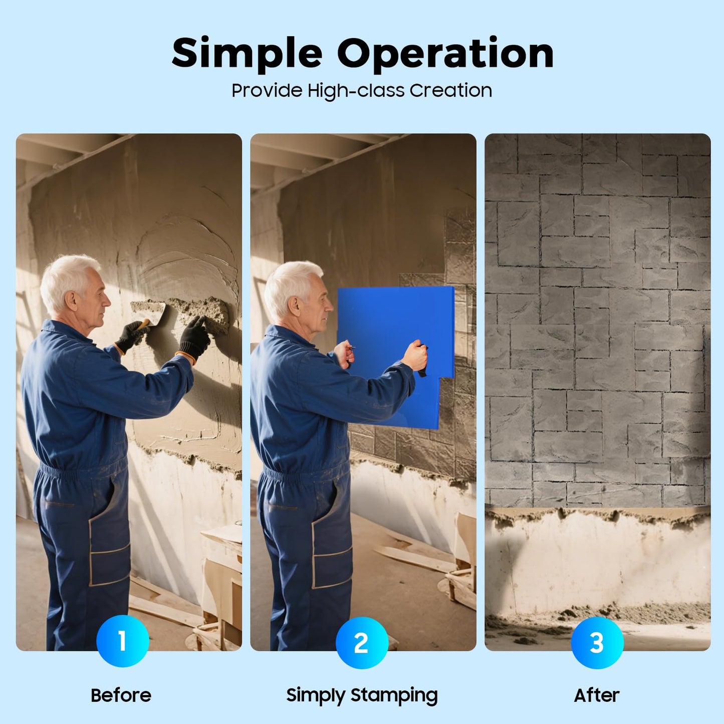 Ageanbri4 PCS Concrete Stamps Mats Set 24"x24" Concrete Texturing Skin Concrete Stamps Mats with Handle, Realistic Concrete Texture Mat for Walls Floors