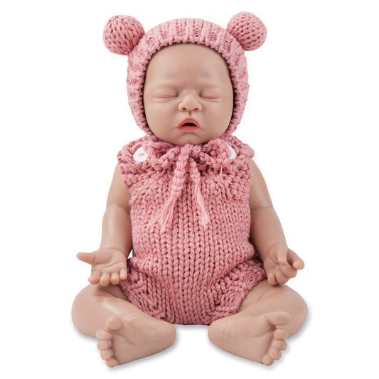 Vollence 12 inch Eyes Closed Silicone Baby Dolls Lifelike Real Sleeping Babies with Feeding Accessories for Children Gifts - Girl