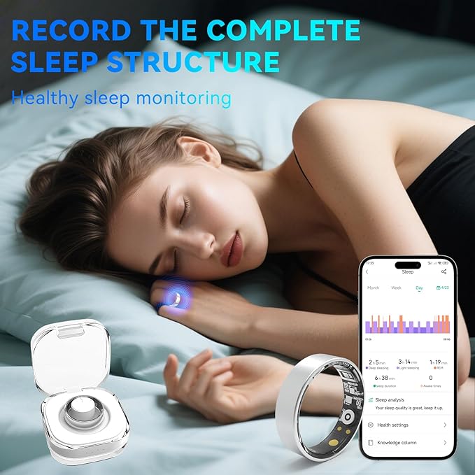 Smart Rings for Women Men,Fitness Tracker Ring,Heart Rate,Blood Oxygen,Blood Pressure,Step Tracker,Sleep Monitoring,No Subscription Fee,IP68 Waterproof Smart Ring for iphone&Android(Silver 8)