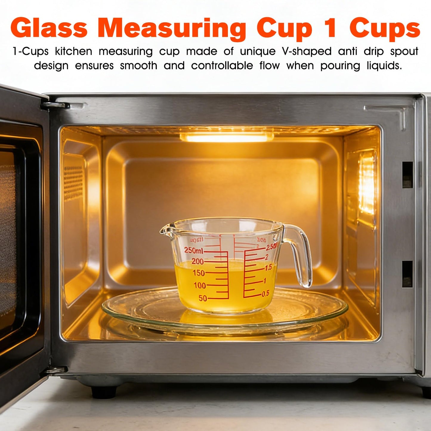1 Cup Glass Measuring Cups,Clear Borosilicate Glass Liquid Measuring Cup for Kitchen & Baking Microwave Oven Dishwasher Safe Measuring Cups,8 oz/250ml Glass Measuring Cup