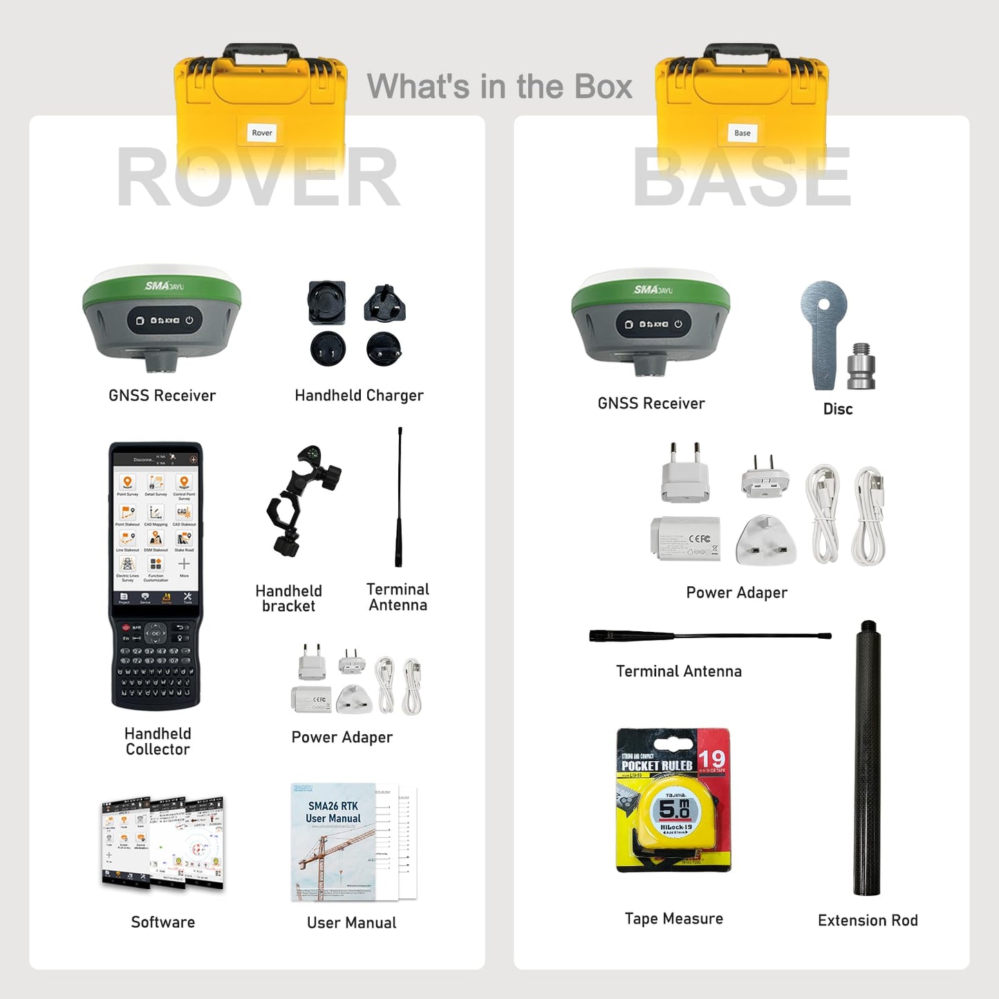 SMA26 Plus Rover Base RTK GNSS Survey System with Handheld Collector, Dual GNSS Receiver with Survey Software, Tilt Compensation, IP67 Waterproof, Ideal for Land, Construction(exclude Tripod&Pole)
