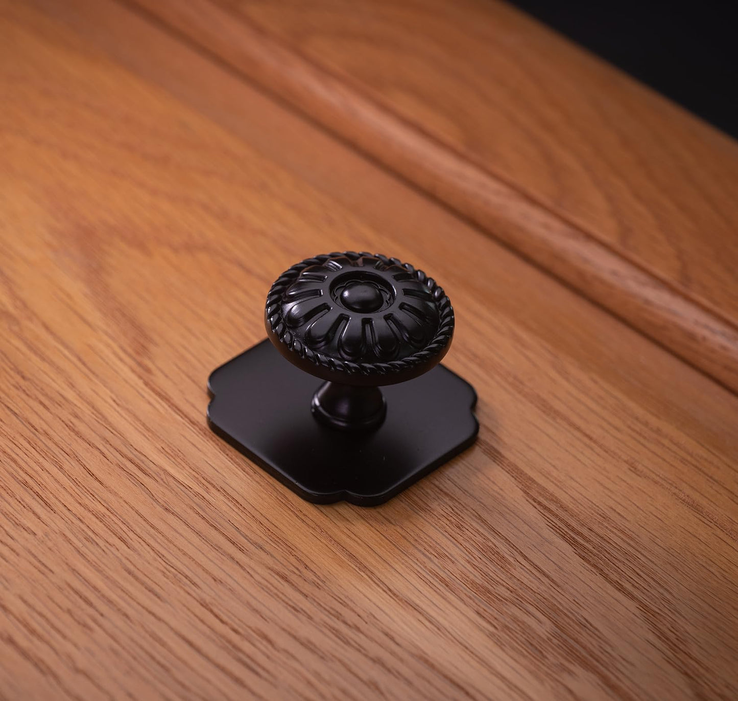 trust4care 9-Pack EU Style Matte Black Cabinet Knobs, 1.25 Inch Round Zinc Kitchen Drawer Pull Knobs with Victorian Floral Pattern, Farmhouse Dresser Furniture Handle Hardware