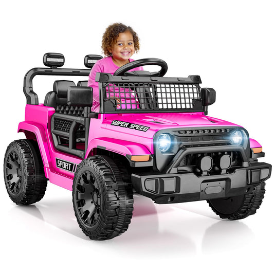 TRINEAR 12V Ride on Toys with Parent Remote Control, Toddler Electric Car with Spring Suspension, LED Lights & Music Player - Safe Battery Car for Kids, Easy to Assemble, Pink