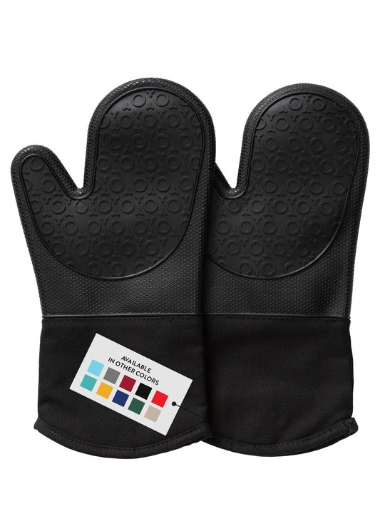 BPA-Free Silicone Oven Mitts Ultra Heat Resistant up to 500°F - Oven Mitts with Thick Cotton Liner - Long Slip Resistant Pot Holders, Flexible Oven Gloves - Black 13.7"