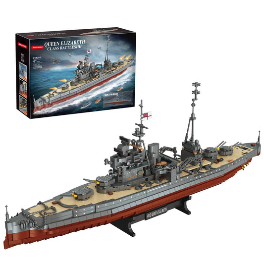 Military Series World War II Battleship Building Kit, 2277 Pcs Queen Elizabeth Class Battleship Compatible with Lego Military Army Set Adults WW2, Gift Boat Building Block Teens 14+ Model Home Decor