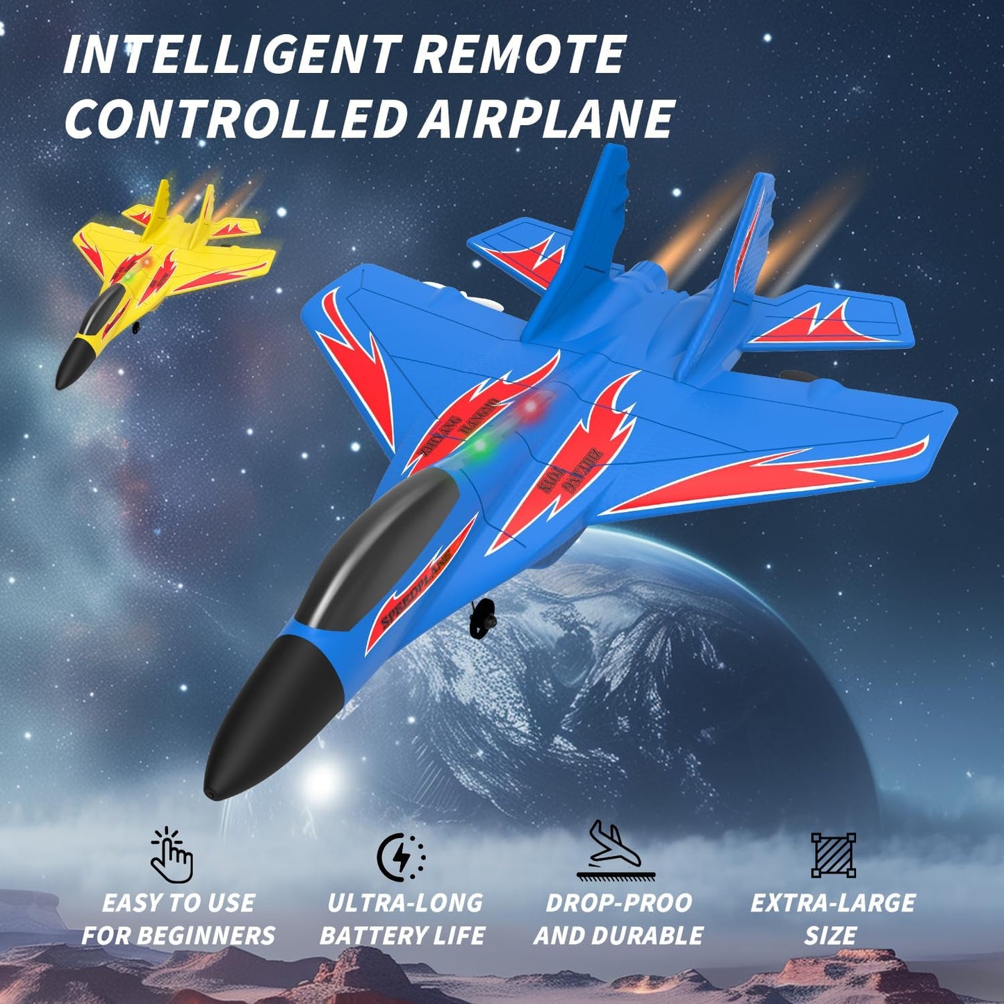 QFCST Foam Remote Control Wireless Airplanes RC Planes, Remote Control Fighter Toys, 2CH 2.4Ghz RC Fighter Jet with Light, Hobby Rc Airplanes Easy to Fly for Kids Boys Adults(Blue)