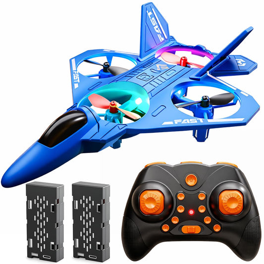 ANTSIR Upgraded RC Plane ABS Fighter Jet Drone for Kids, Mini RC Airplane with Throw-to-Fly Tech & LED Lights, 2.4G Remote Control Aircraft for Boys Age 8-16, Durable Stunt Drone Toy, Birthday
