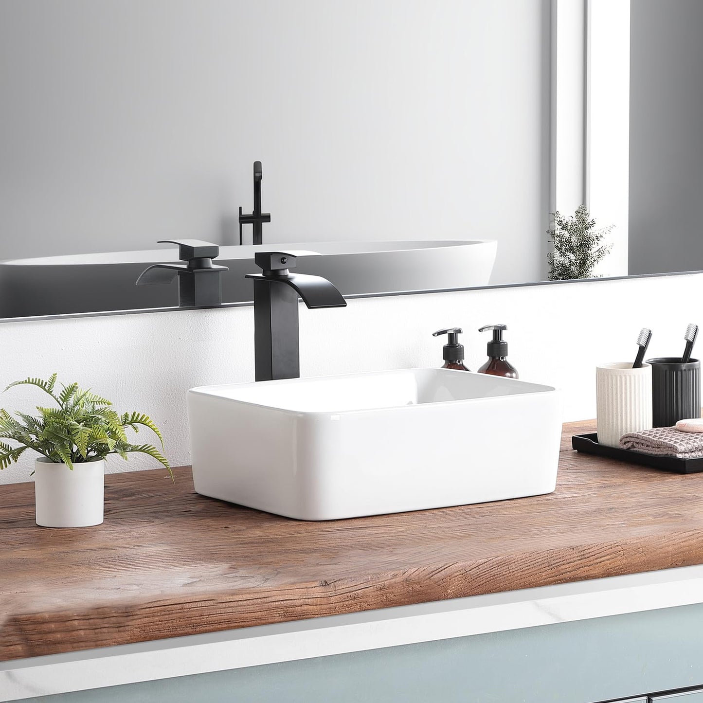 KDKSC Vessel Sink 16"x12" Rectangular White 16 Inch Bathroom Sink Porcelain Ceramic Modern Above Counter Bathroom Sinks
