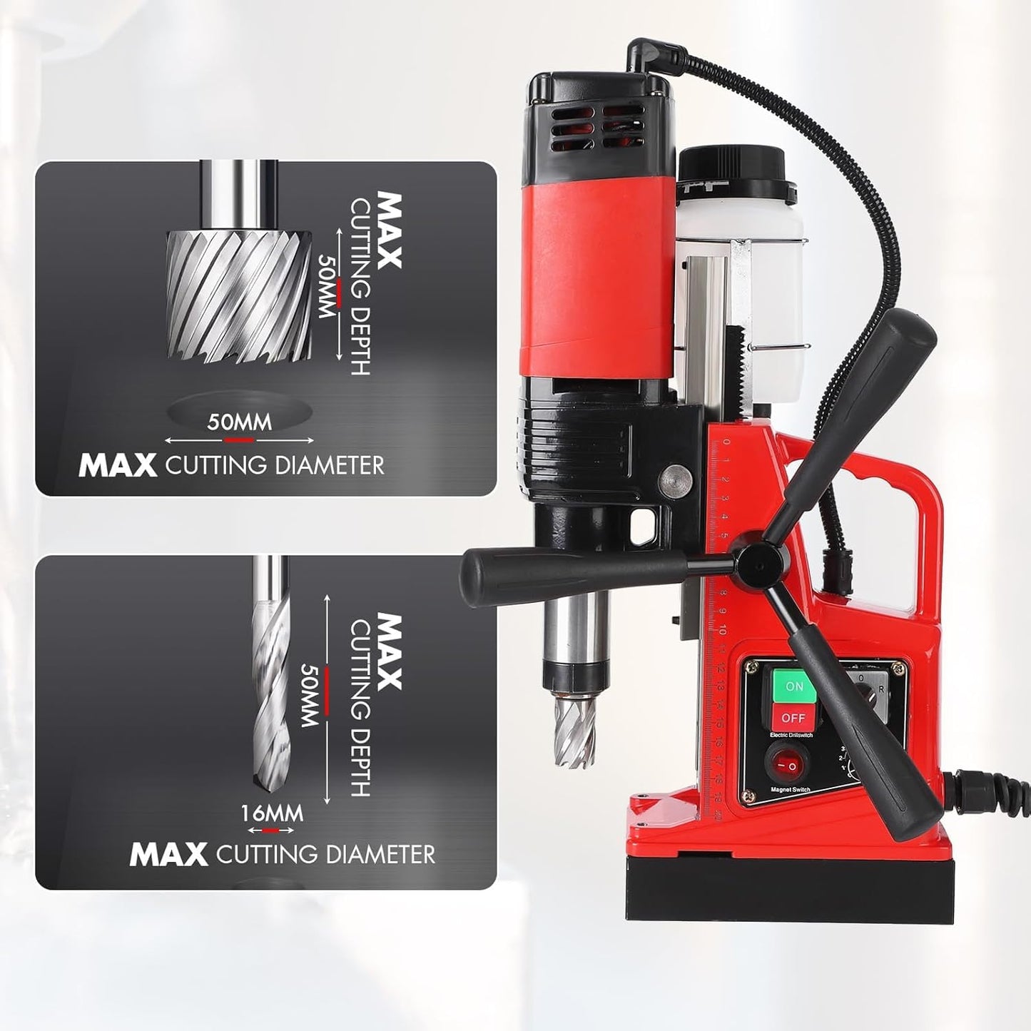 COZONY Magnetic Drill Press, 1300W 810RPM Portable Mag Drill Press, 1.6 Inch Boring Diameter, Double Track, Electric Drilling Machine with 11Pcs Drilling Bits,for Metal Surface, Industrial