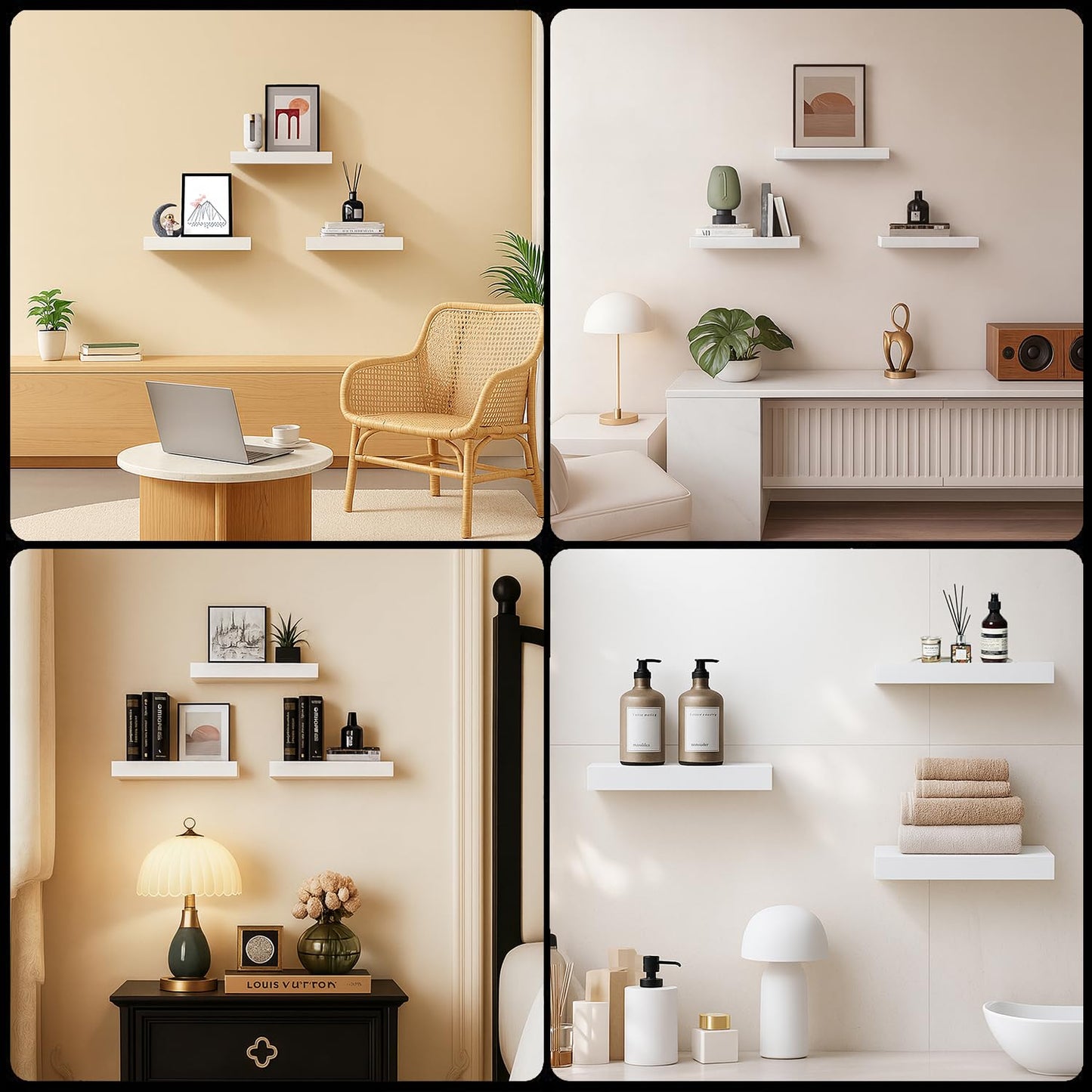 Mifurn Floating Shelves, White Wooden Set of 3 Wall Mounted Bathroom Shelves Over Toilet, Modern Small Hanging Shelves for Bedroom Living Room Kitchen Home Decor Storage, 12" x 7" x 1.5"