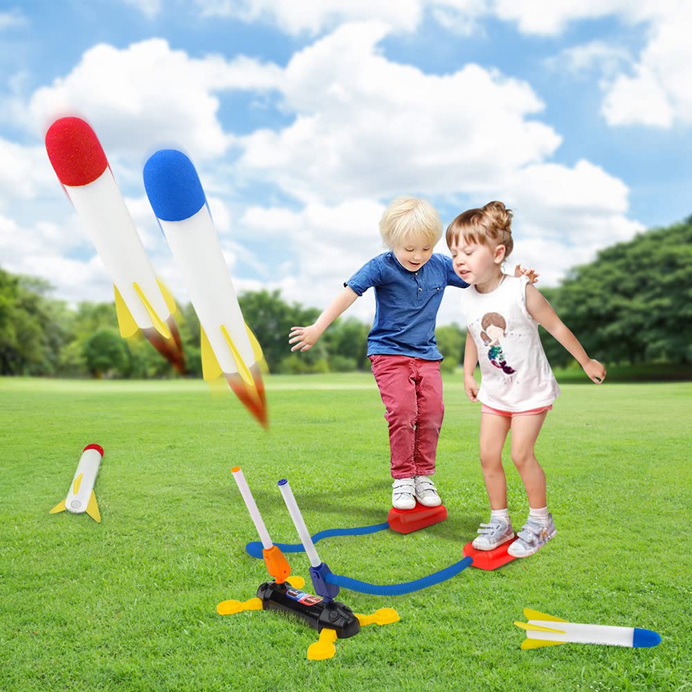 BananMelonBM Rocket Launcher for Kids, Outdoor Duel Game Foam Jump Rocket Launcher Toy with 8 Flashing Foam Rockets for 5, 6, 7, 8 Ages Boys or Girls Birthday Toy & STEM Gifts