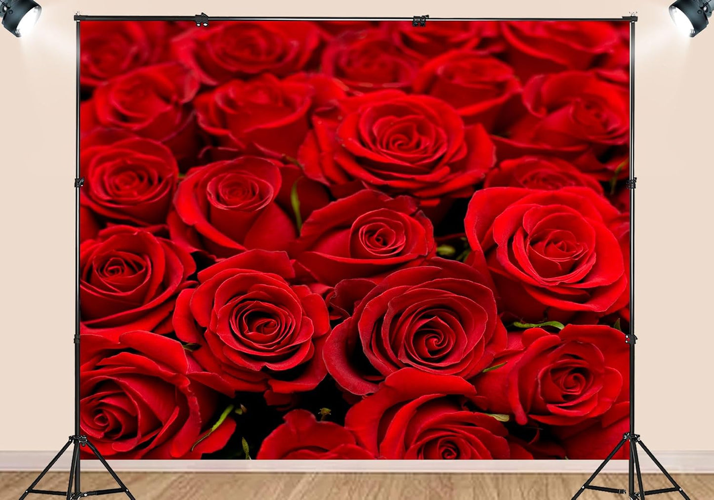 SHDASMIL 9X6ft Bright Red Roses Close Up Backdrop Fresh Floral Bouquet Background for Valentines Day Wedding Party