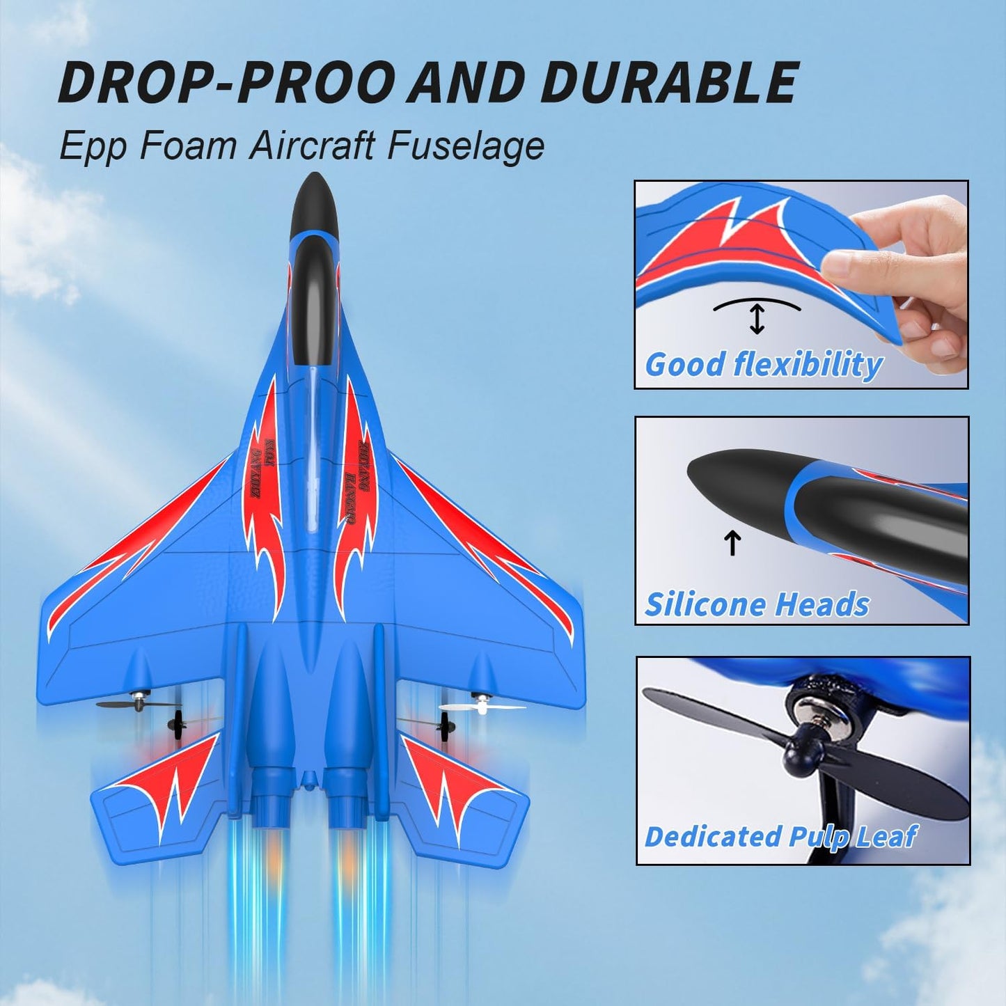 QFCST Foam Remote Control Wireless Airplanes RC Planes, Remote Control Fighter Toys, 2CH 2.4Ghz RC Fighter Jet with Light, Hobby Rc Airplanes Easy to Fly for Kids Boys Adults(Black)
